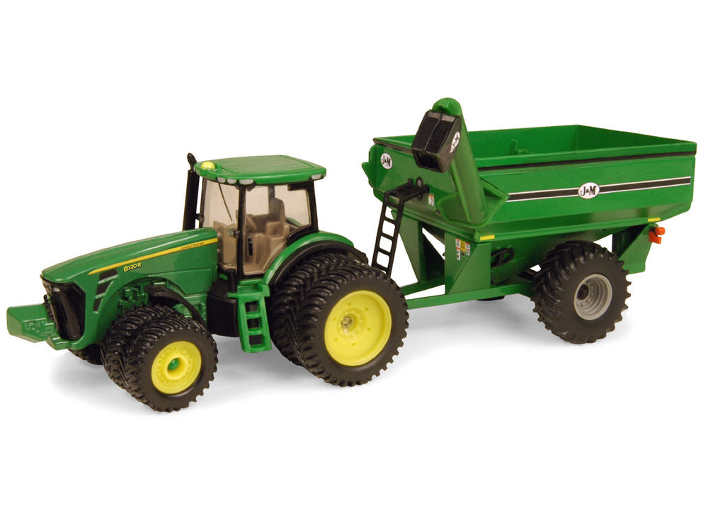 John Deere 8320R tractor with frt & rr duals plus grain chaser bin