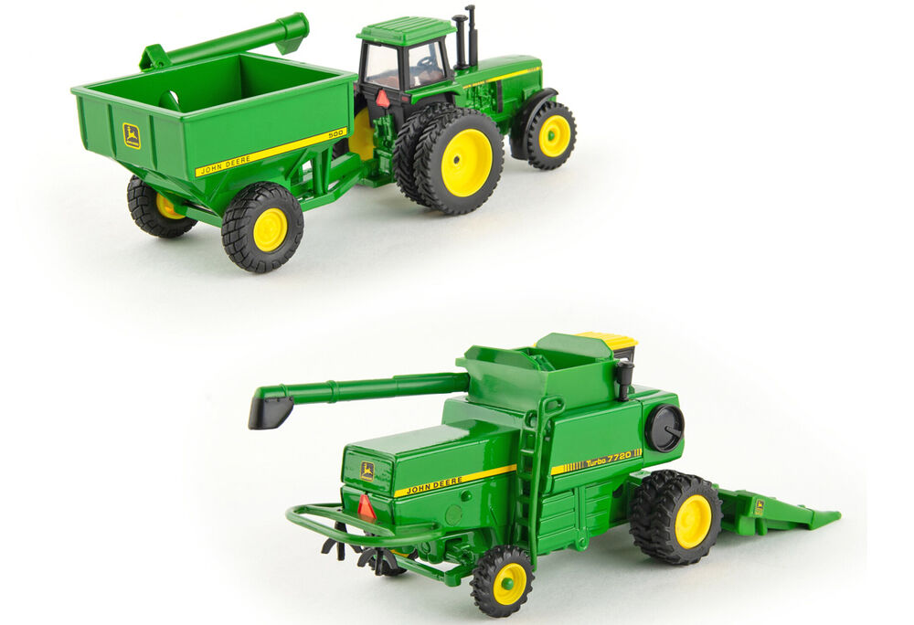 John Deere vintage grain harvest set (7720 header, 4555 tractor, chaser bin)