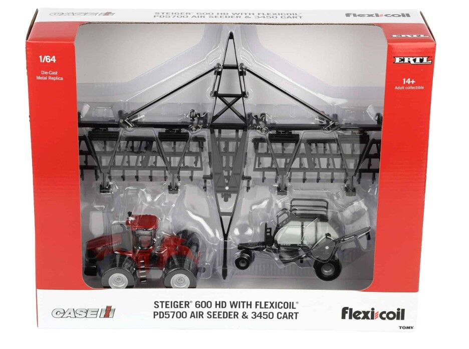 164 Case IH Steiger 600 HD Tractor with FlexiCoil PD5700 Air Seeder and 3450 Cart scale model by Collector Models