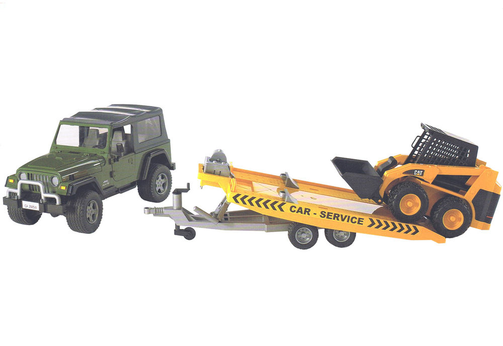 BRUDER JEEP with TILT BED TRAILER and CAT SKID STEER LOADER scale model by Collector Models