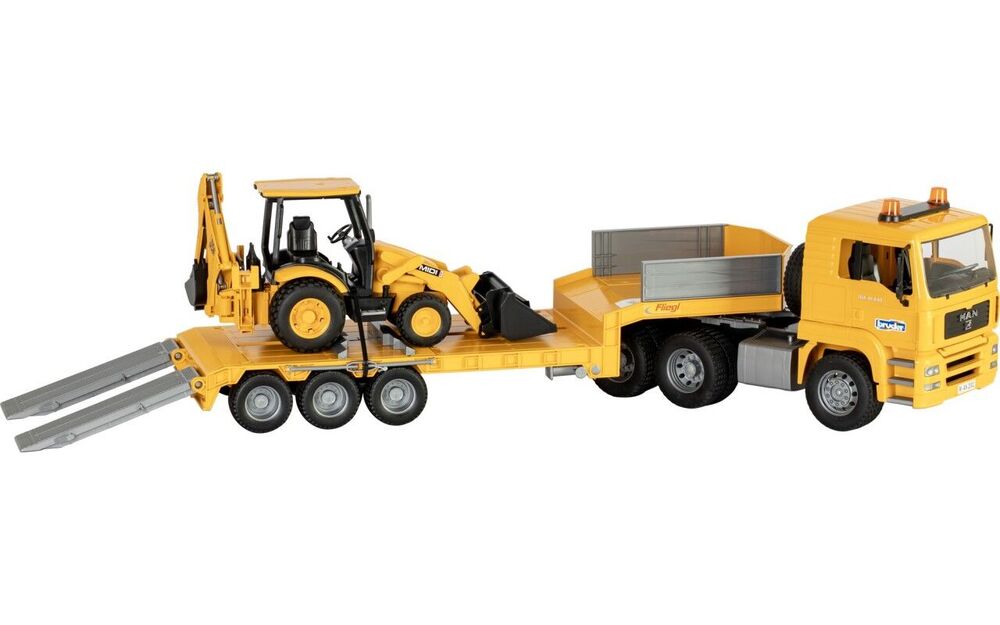 BRUDER MAN TRUCK AND LOW LOADER WITH BACK HOE  scale model by Collector Models