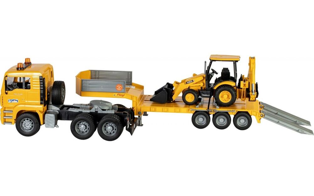 BRUDER MAN TRUCK AND LOW LOADER WITH BACK HOE  scale model by Collector Models