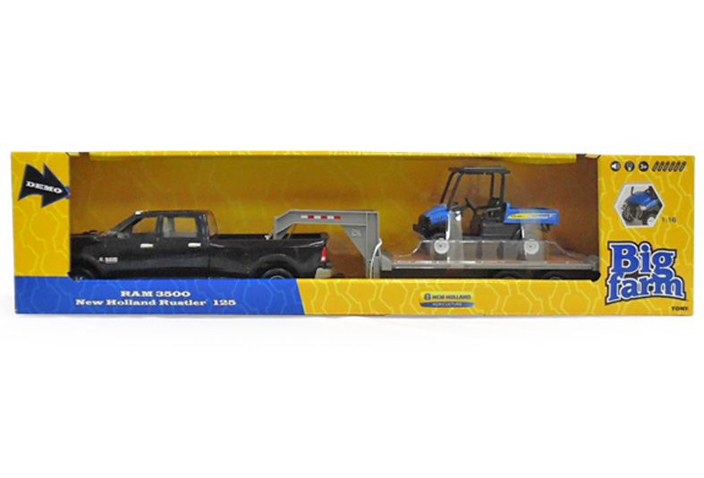 DODGE RAM DUAL CAB PICK UP with TRAILER and NH RUSTLER MPV BIG FARM Series scale model by Collector Models