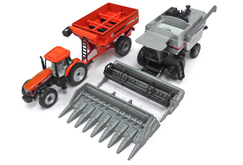 GLEANER C62 HEADER with AGCO DT200 TRACTOR and CHASER BIN scale model by Collector Models