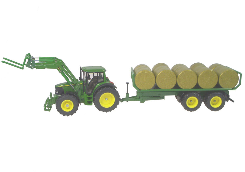 JOHN DEERE 6820 TRACTOR with LOADER and HAY TRAILER with BALES scale model by Collector Models