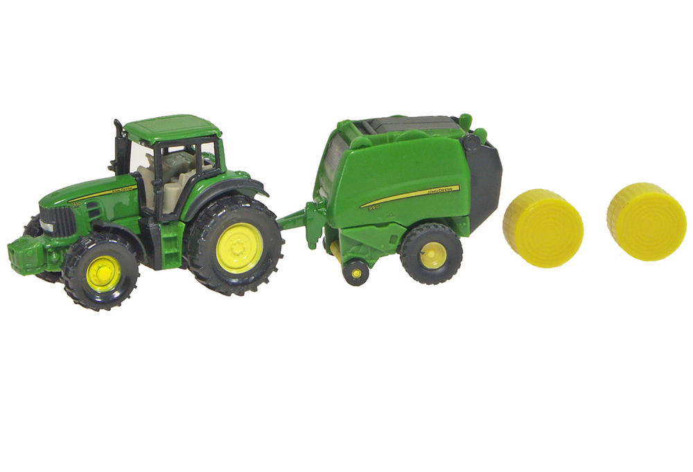 JOHN DEERE 7530 TRACTOR with 990 ROUND BALER + 2 Bales scale model by Collector Models