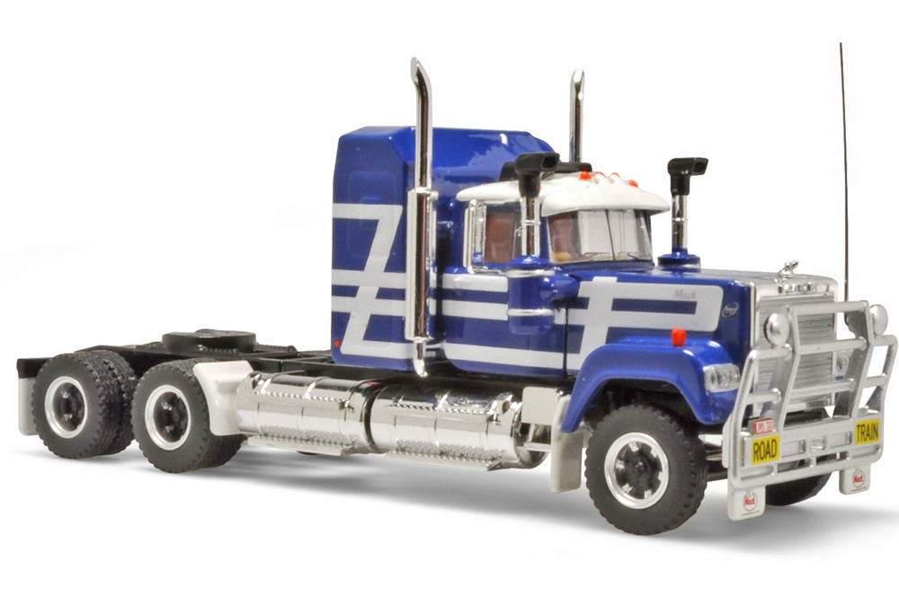 MACK SUPERLINER ROAD TRAIN CATTLE TRUCK with 2 TRAILERS  bluewhite scale model by Collector Models