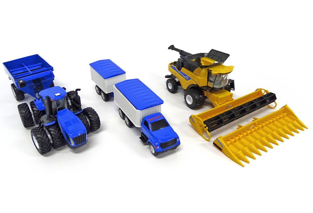 NEW HOLLAND GRAIN HARVEST SET CR990 HEADER T9645 TRACTOR CHASER BIN scale model by Collector Models