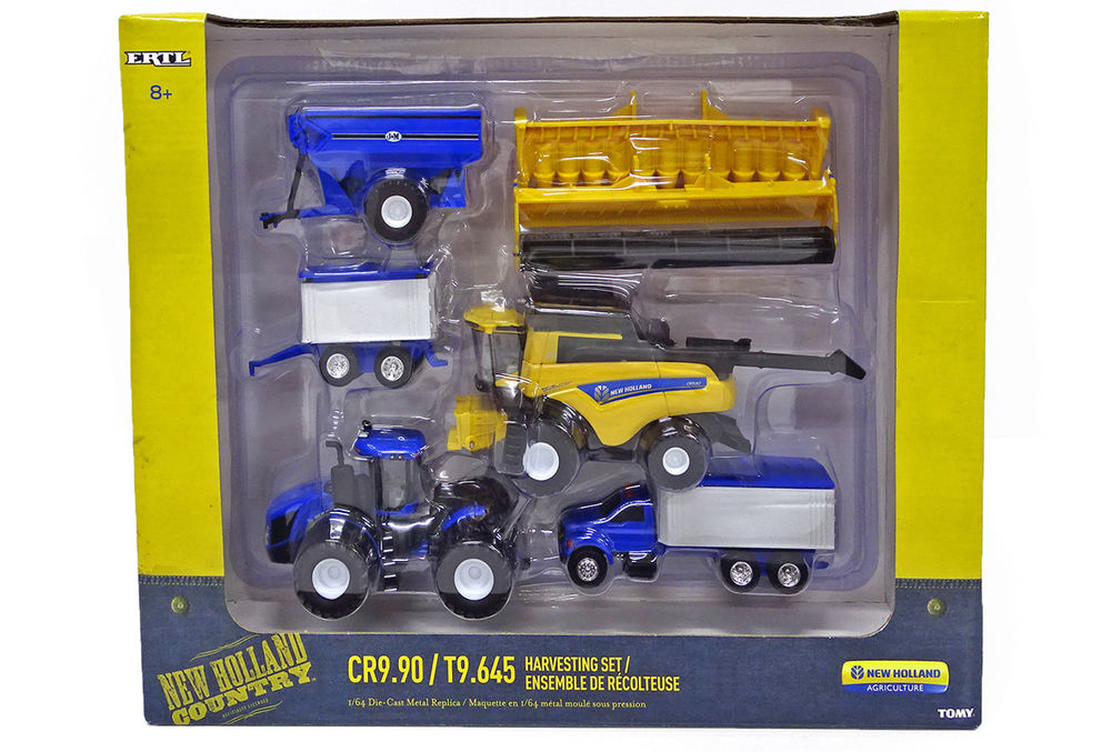 NEW HOLLAND GRAIN HARVEST SET CR990 HEADER T9645 TRACTOR CHASER BIN scale model by Collector Models