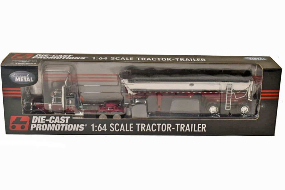 PETERBILT 379 PRIME MOVER with HALF PIPE TIPPING TRAILER black + plum scale model by Collector Models