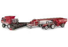 MASSEY FERGUSON 4 Pce GRAIN HARVEST SET: 9795 Header, 8270 Tractor & chaser bin, Semi