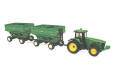 JOHN DEERE 8130 TRACTOR with 2 GRAVITY FEED-OUT TRAILERS