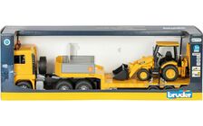 BRUDER MAN TRUCK AND LOW LOADER WITH BACK HOE 