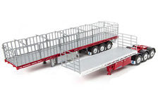 FREIGHTER MaxiTRANS B-DOUBLE FLAT TOP TRAILER SET (white/red)