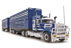 MACK SUPERLINER ROAD TRAIN CATTLE TRUCK with 2 TRAILERS  (blue/white)