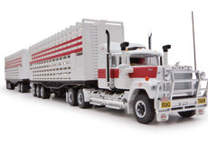 MACK SUPERLINER ROAD TRAIN CATTLE TRUCK with 2 TRAILERS  (white/red)