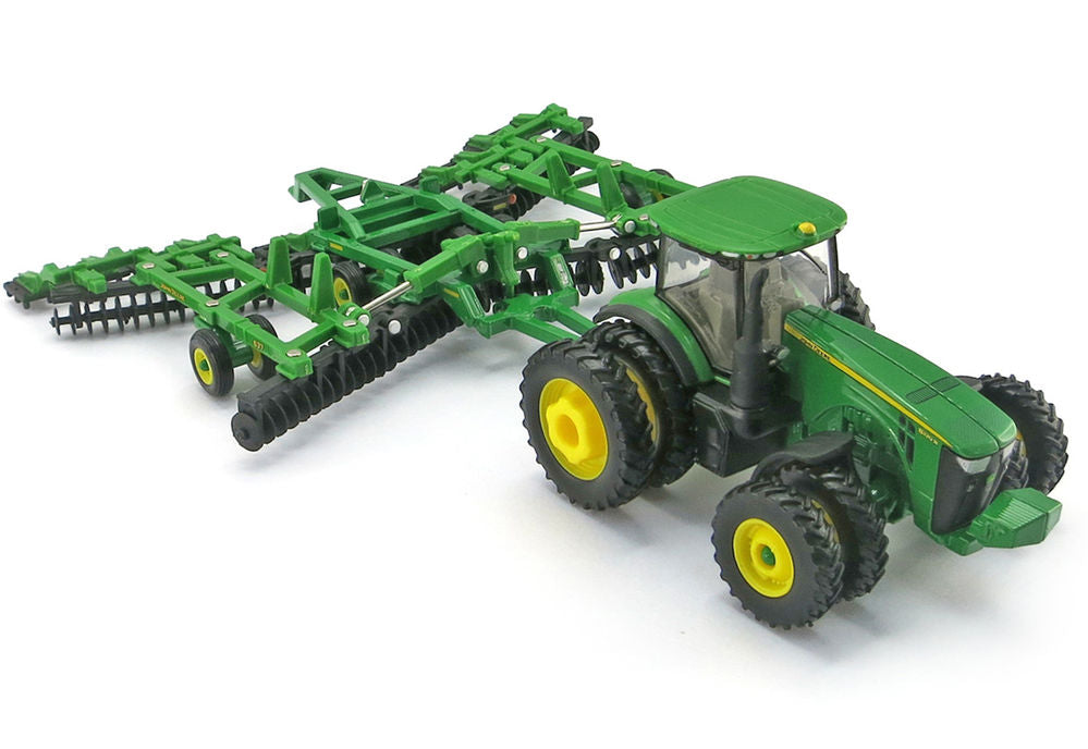 John Deere 8320R tractor w fr & rr duals and 637 folding disc