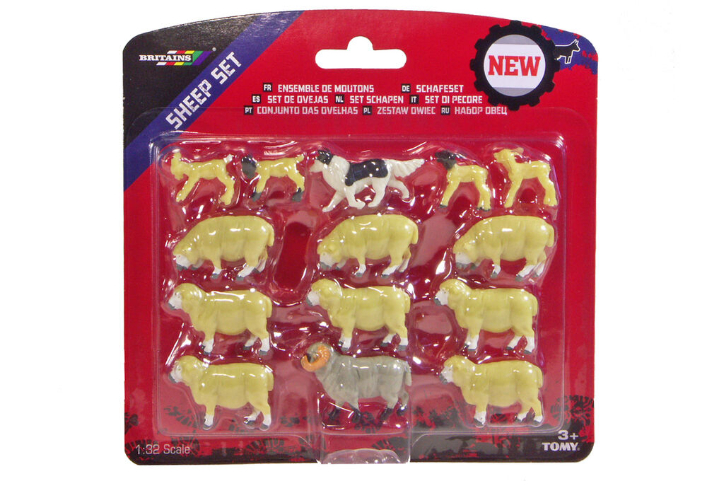 Britains sheep set - 9 sheep, 4 lambs, sheep dog