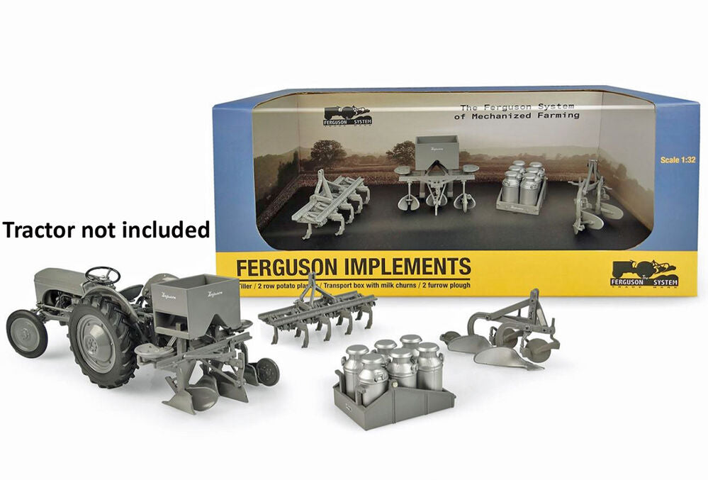 Ferguson implement set (plough, planter, scarifier, drum platform)