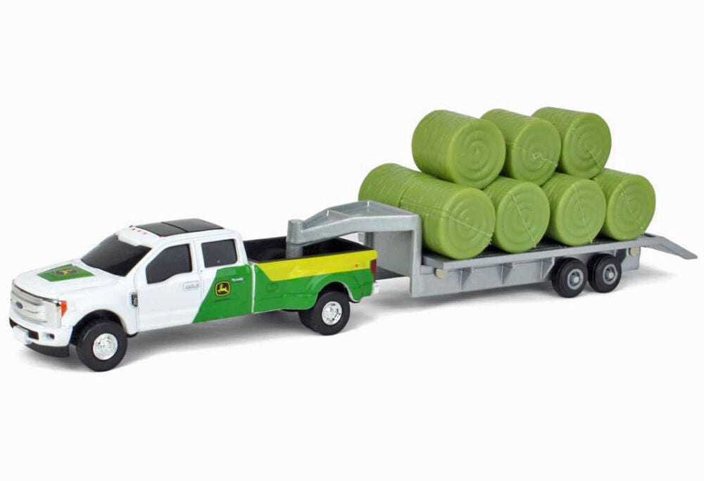 Ford F350 pickup with tipping goose neck trailer & 11 round bales