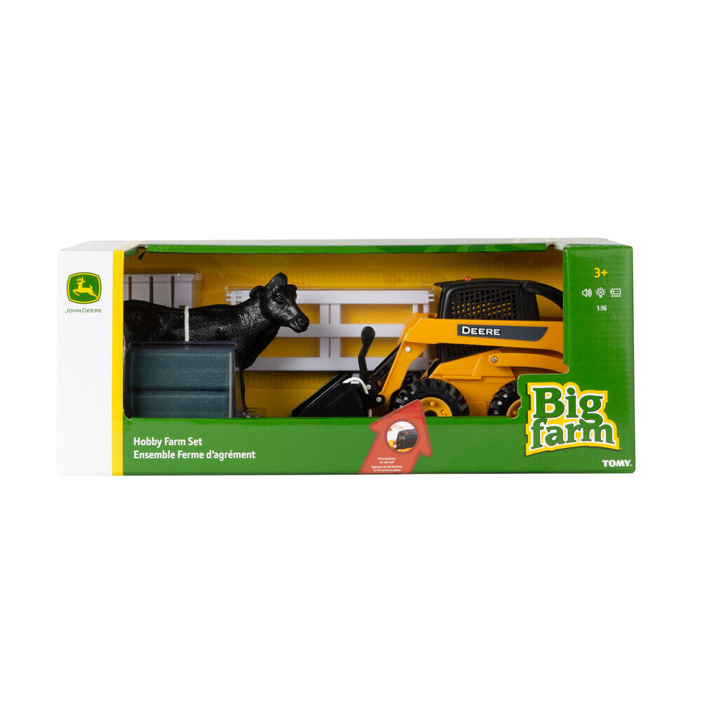 John Deere big farm hobby set ,bobcat,hay,cow,fence