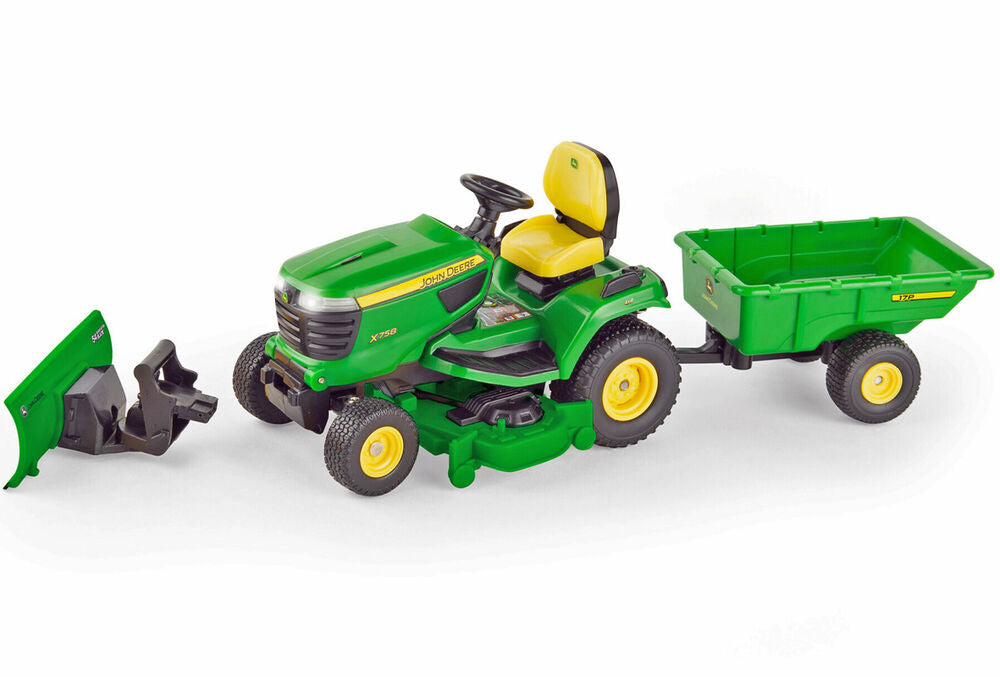 John Deere X758 lawn tractor (ride on mower) w/ blade & trailer   big farm series