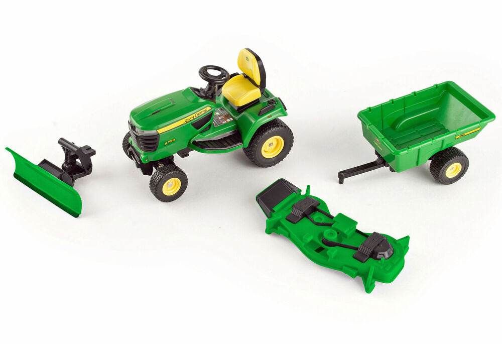 John Deere X758 lawn tractor (ride on mower) w/ blade & trailer   big farm series
