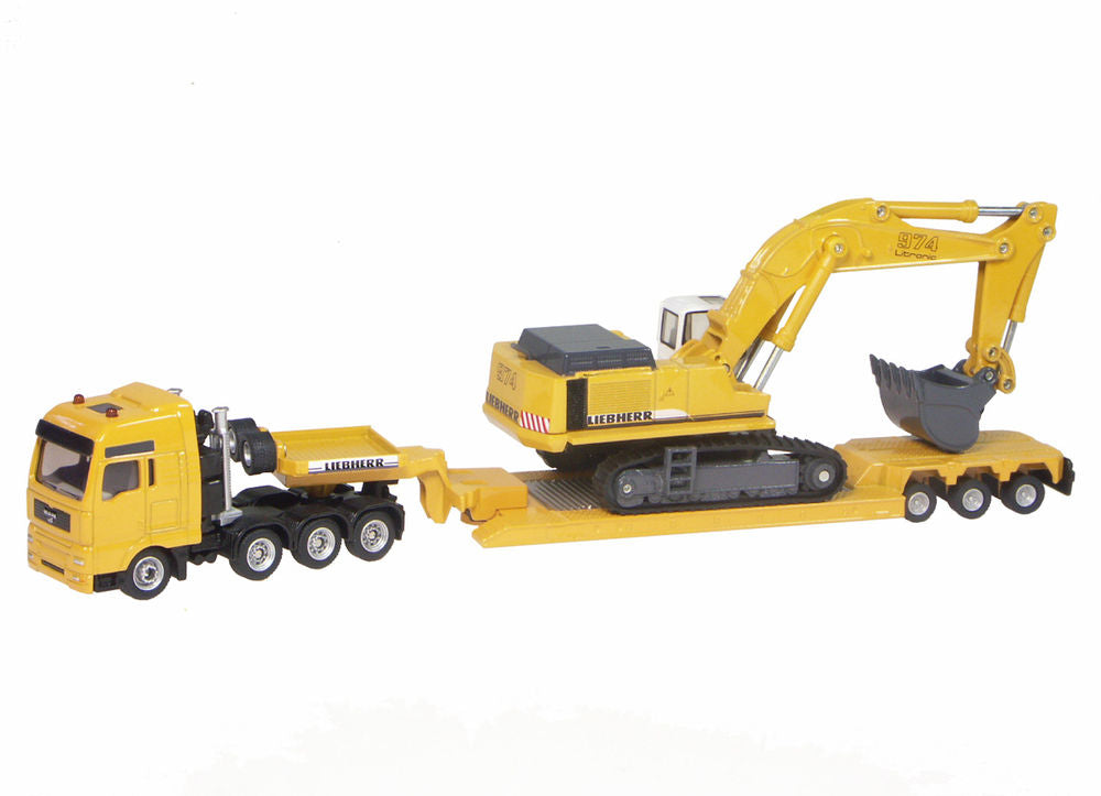 Man low loader with Liebherr 974 excavator