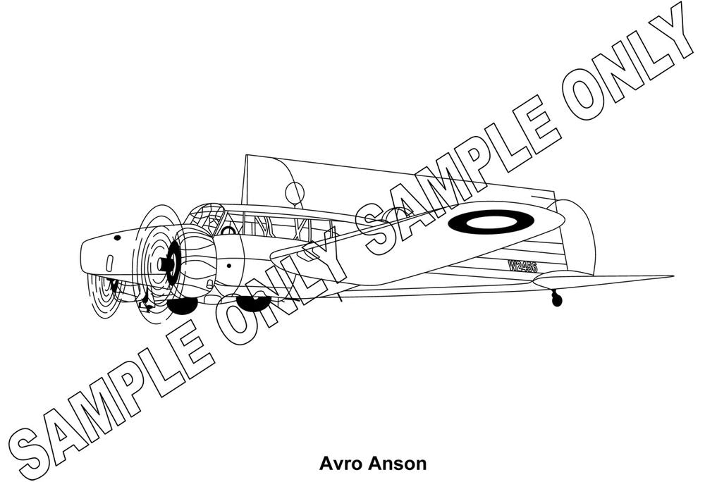 Murray Parker sketch (mounted) - avro anson aeroplane