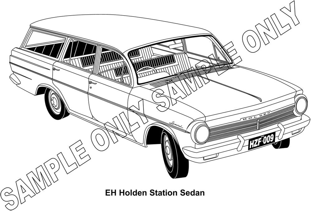 Murray Parker sketch (mounted)  1963-64 eh holden station wagon
