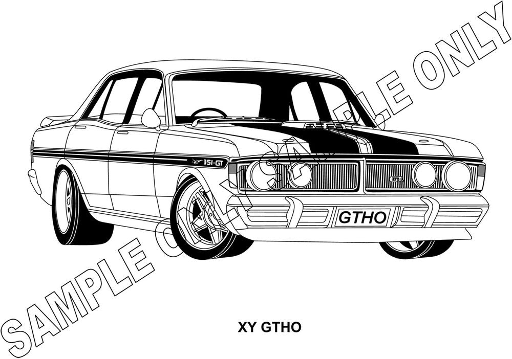 Murray Parker sketch (mounted)  1970-72 Ford falcon xy gt