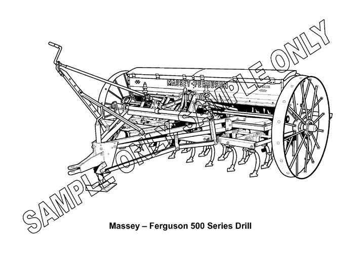 Murray Parker sketch (mounted) - Massey Ferguson 500 seed drill