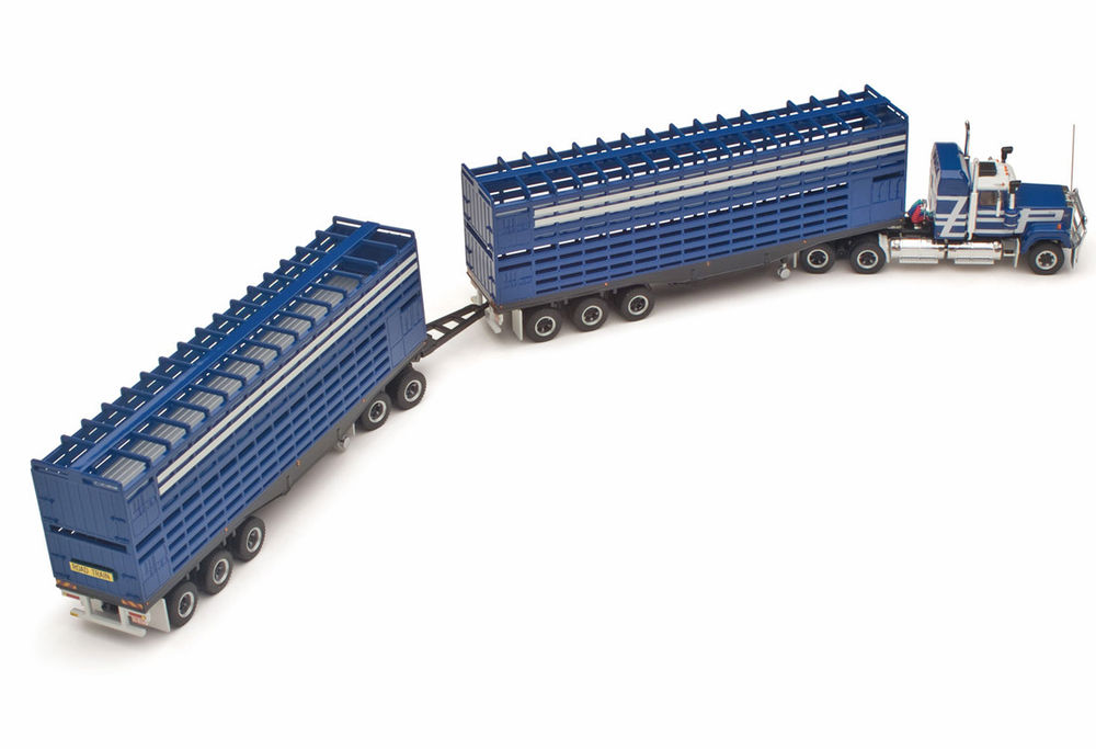 MACK SUPERLINER ROAD TRAIN CATTLE TRUCK with 2 TRAILERS (blue/white