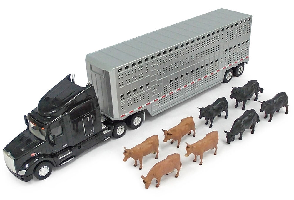 PETERBILT 579 SEMI TRAILER CATTLE TRUCK with 6 COWS & 2 BULLS