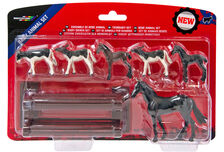BRITAINS SMALL ANIMAL SET 3 calves 2 foals horse 4 fences