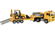 BRUDER MAN TRUCK AND LOW LOADER WITH BACK HOE 