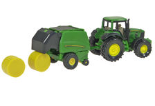 JOHN DEERE 7530 TRACTOR with 990 ROUND BALER + 2 Bales