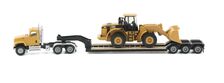 Semi Truck with Lowboy Trailer and Caterpillar Diecast Machine