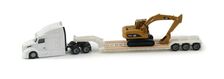Semi Truck with Lowboy Trailer and Caterpillar Diecast Machine